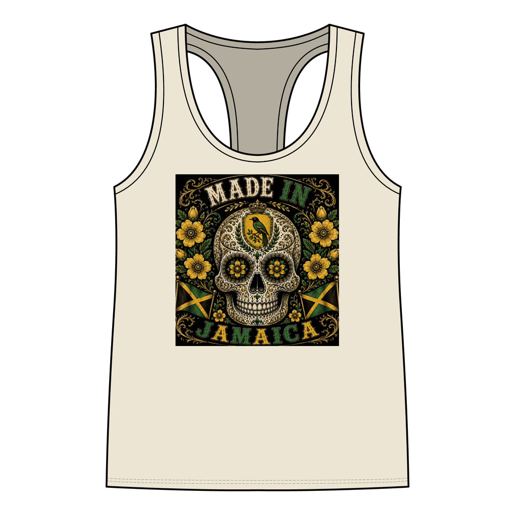 Made In Jamaica Skull Racerback Tank Top — 'Many Cultures. ONE Humanity.' Women's Jersey Tank