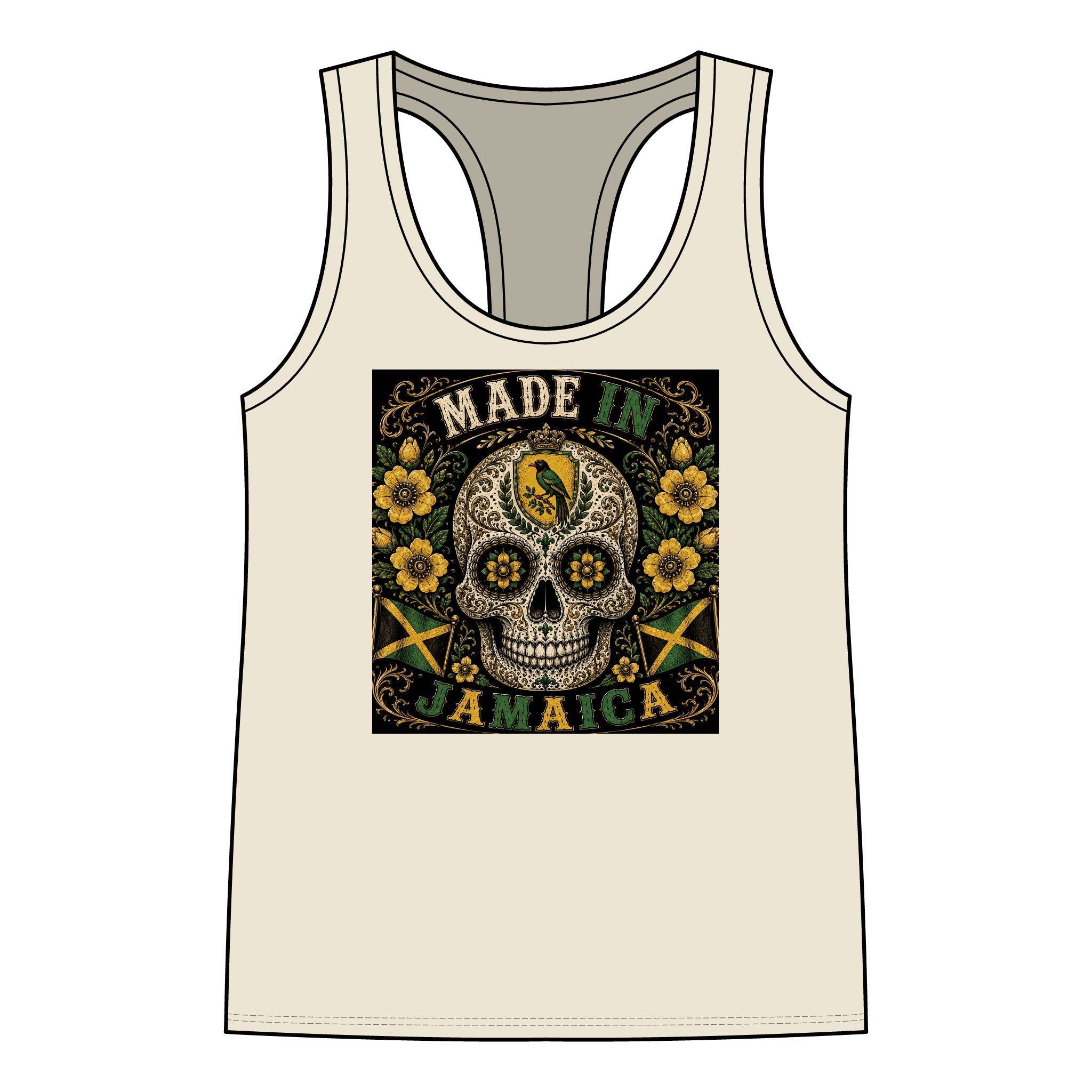 Made In Jamaica Skull Racerback Tank Top — 'Many Cultures. ONE Humanity.' Women's Jersey Tank